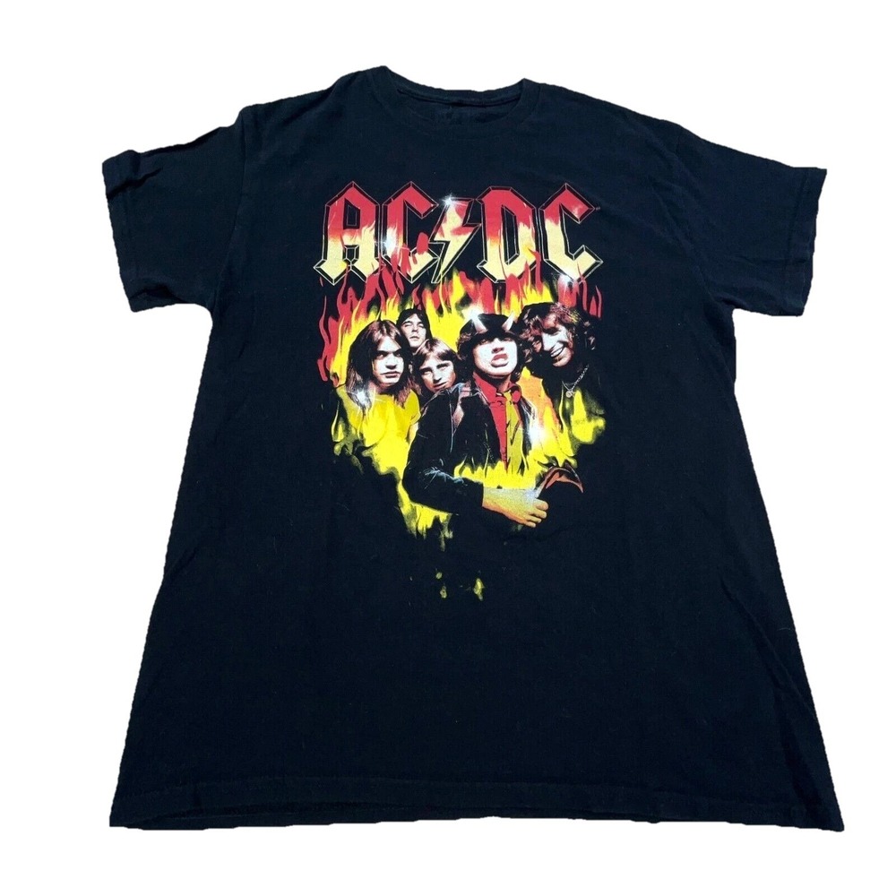 ACDC Shirt Men Medium Black Tee Band Concert Rock Music Retro Fire Flames Punk